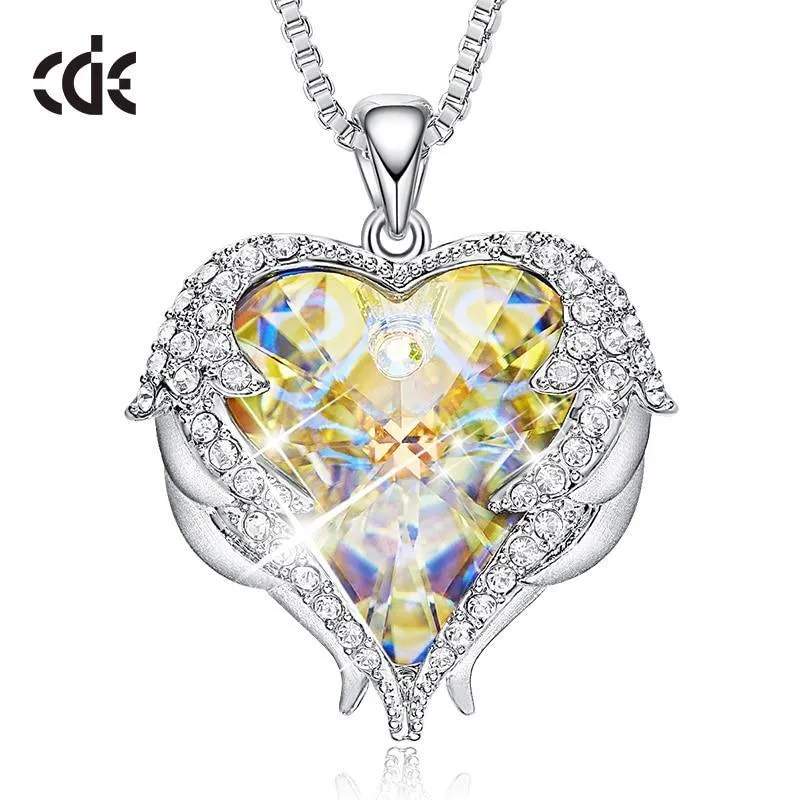 Elegant Women Silver Color Necklace Modern Embellished With Crystals From Stevvex Necklace Angel Wings Heart Luxury Pendant Valentines Gift