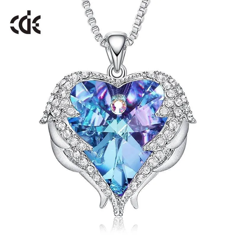 Elegant Women Silver Color Necklace Modern Embellished With Crystals From Stevvex Necklace Angel Wings Heart Luxury Pendant Valentines Gift