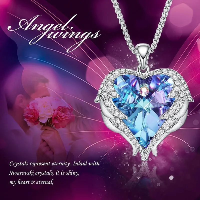 Elegant Women Silver Color Necklace Modern Embellished With Crystals From Stevvex Necklace Angel Wings Heart Luxury Pendant Valentines Gift