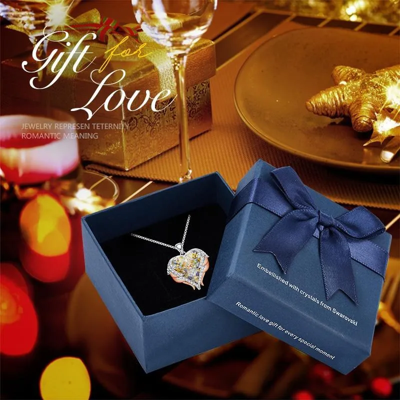 Elegant Women Silver Color Necklace Modern Embellished With Crystals From Stevvex Necklace Angel Wings Heart Luxury Pendant Valentines Gift