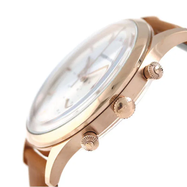 EMPORIO ARMANI Dress Brown Leather Strap Silver Dial Chronograph Quartz Watch for Gents - AR11043