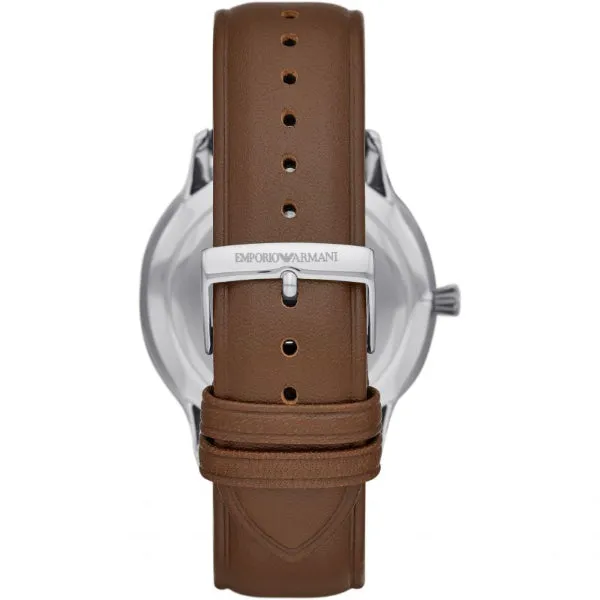 EMPORIO ARMANI Giovanni Brown Leather Strap White Dial Quartz Watch for Gents - AR11211