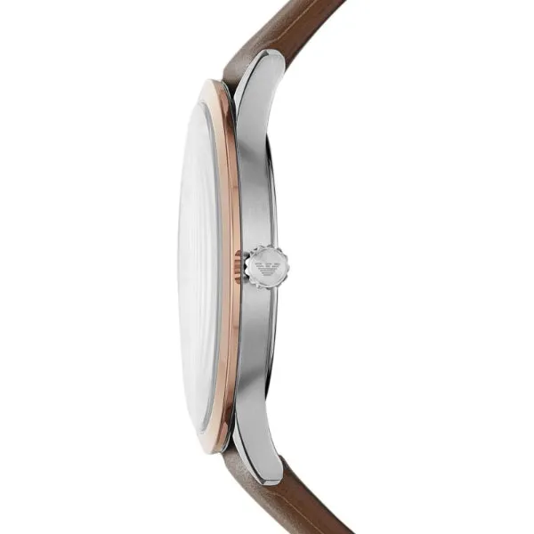 EMPORIO ARMANI Giovanni Brown Leather Strap White Dial Quartz Watch for Gents - AR11211