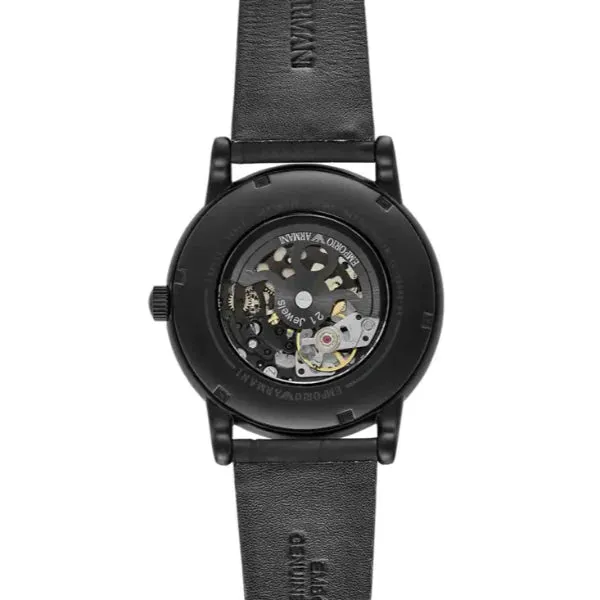 Emporio Armani Meccanico Black Leather Strap Skeleton Dial Automatic Watch for Gents - AR60008
