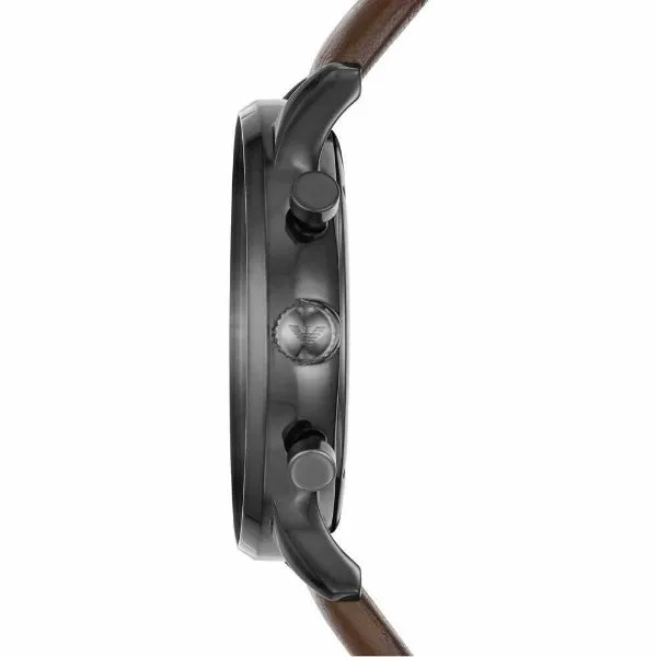 EMPORIO ARMANI Retro Brown Leather Strap Gunmetal Dial Chronograph Quartz Watch for Gents - AR1932