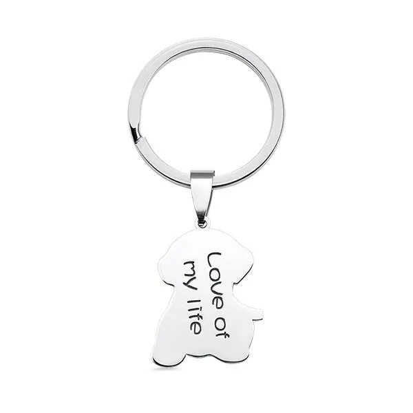 Engraved Pet Dog Cat Photo Keychain in 925 Sterling Silver