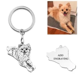 Engraved Pet Dog Cat Photo Keychain in 925 Sterling Silver