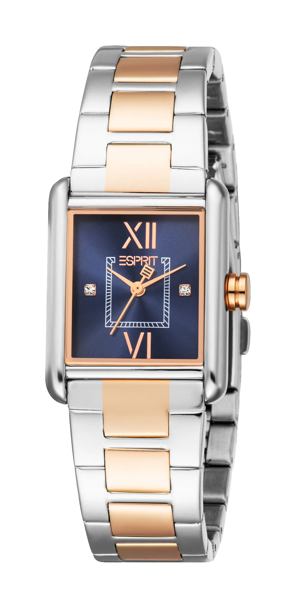 Esprit Ladies Rectangular Two-Tone Watch with Dark Blue Dial