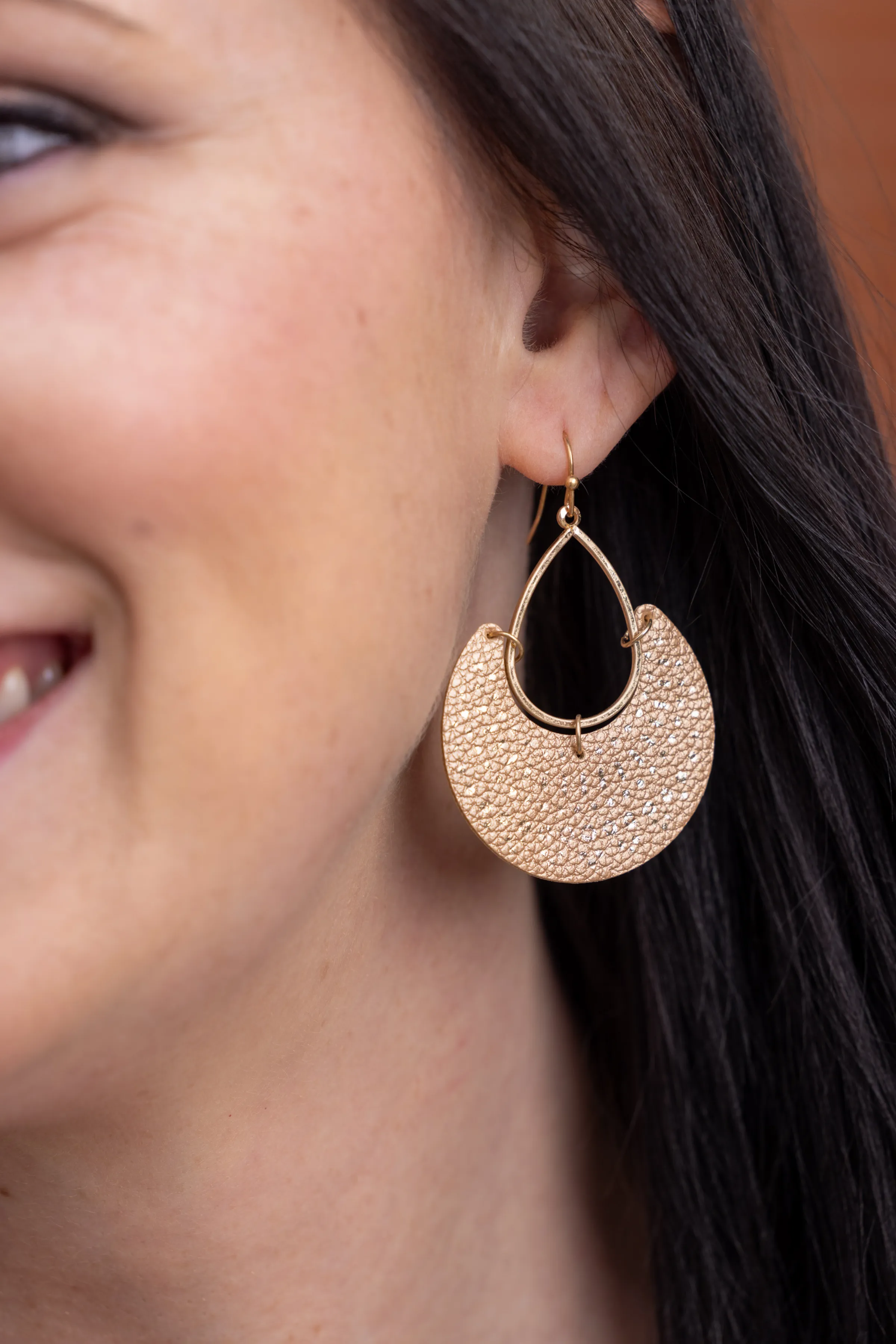 Faux Leather Earrings - Gold