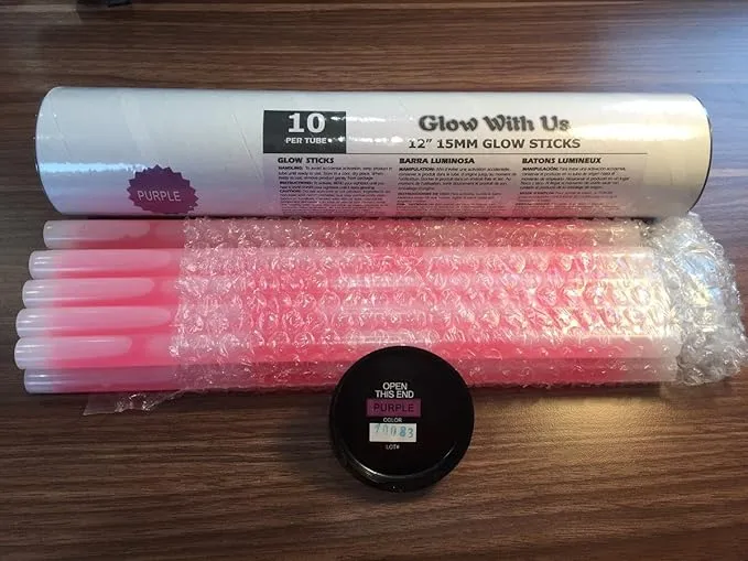 Glow Sticks Bulk Wholesale, 10 12” 15mm Dia. Purple Industrial Grade Jumbo Light Sticks, Bright Color, Glow 14 Hrs, Safety Glow Stick 3yrs Shelf Life, Ideal for Camping & Emergency, GlowWithUs Brand