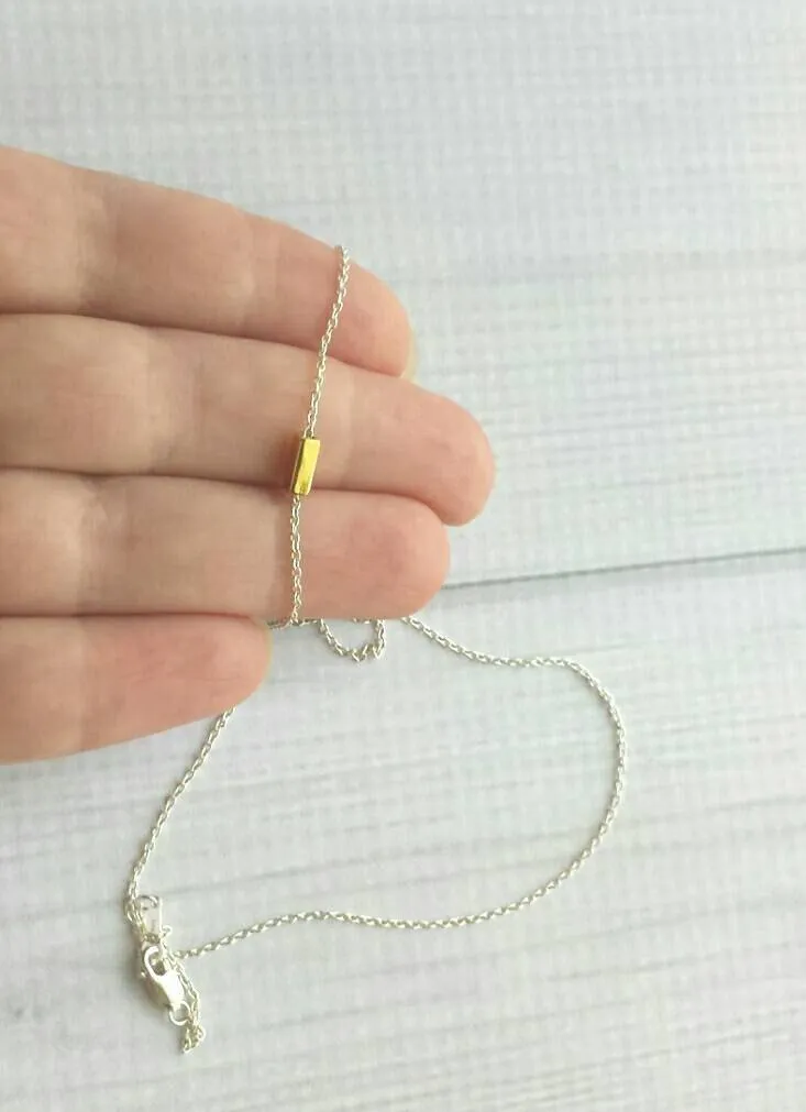 Gold Bar Necklace, .925 sterling silver chain, square tube necklace, gold line necklace, simple minimalist necklace, gold rectangle bead