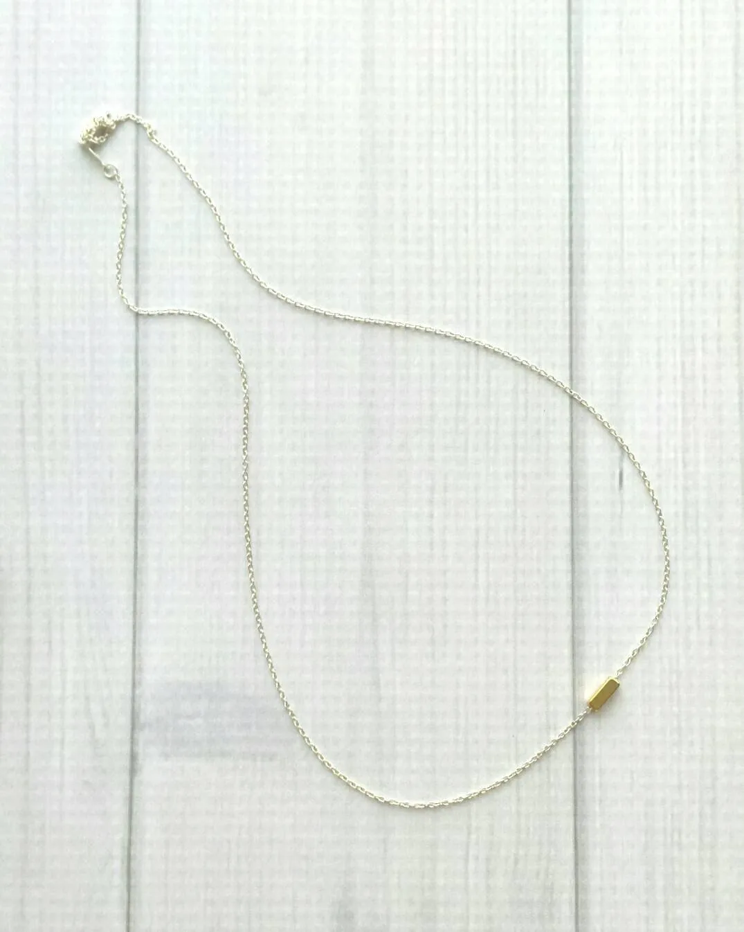 Gold Bar Necklace, .925 sterling silver chain, square tube necklace, gold line necklace, simple minimalist necklace, gold rectangle bead