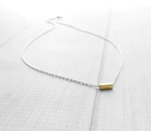 Gold Bar Necklace, .925 sterling silver chain, square tube necklace, gold line necklace, simple minimalist necklace, gold rectangle bead