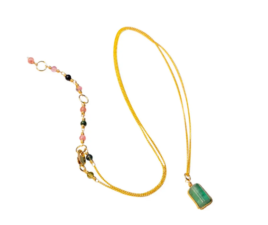 Green Tourmaline Crystal Pendant Necklace