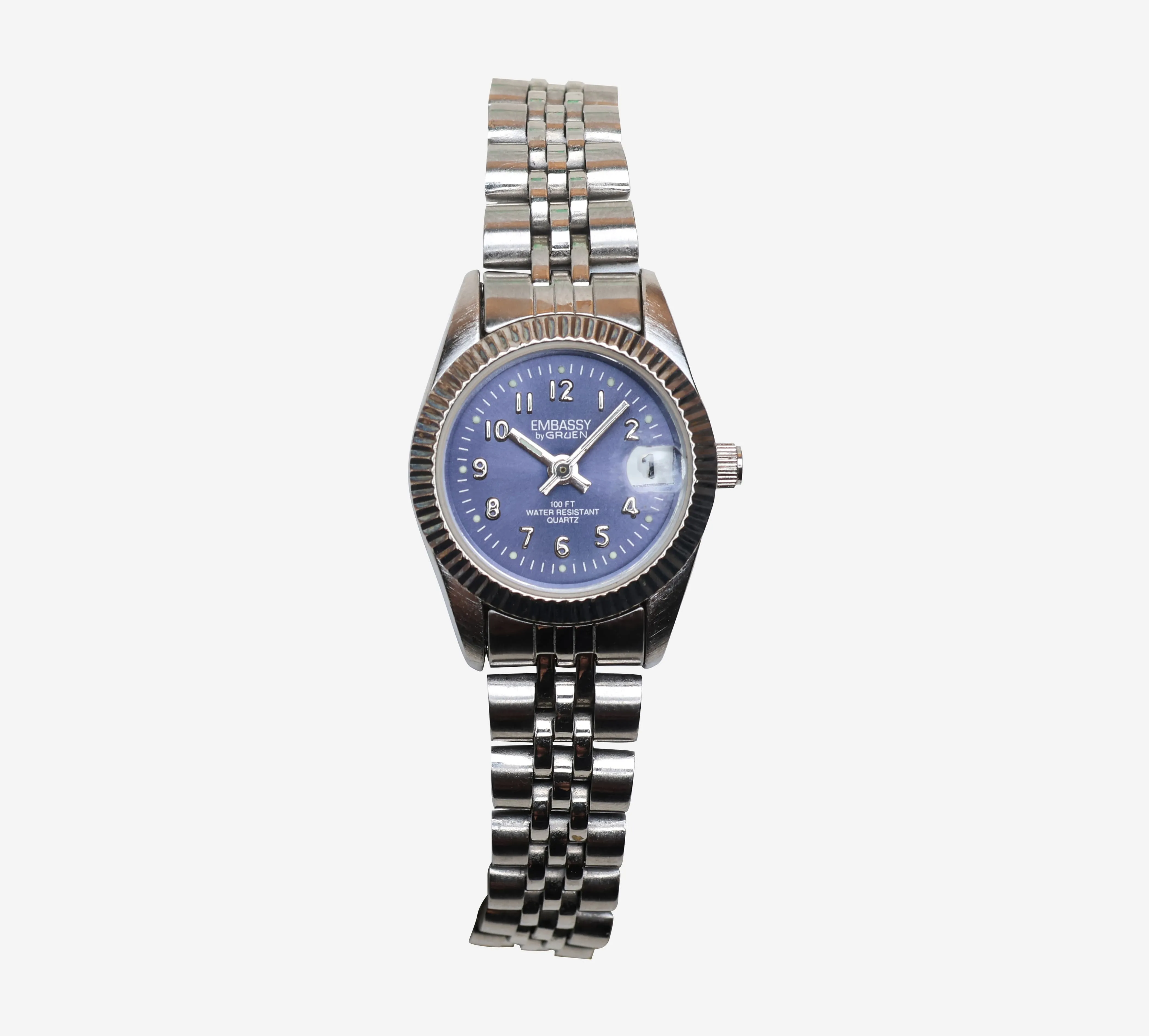 Gruen Rewound Silver and Blue Bracelet Quartz Analog Watch