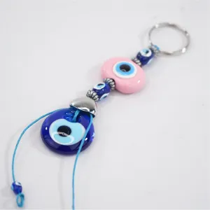 Handmade Navy Glass Pink-Evil Eye Keychain: Protective and Style
