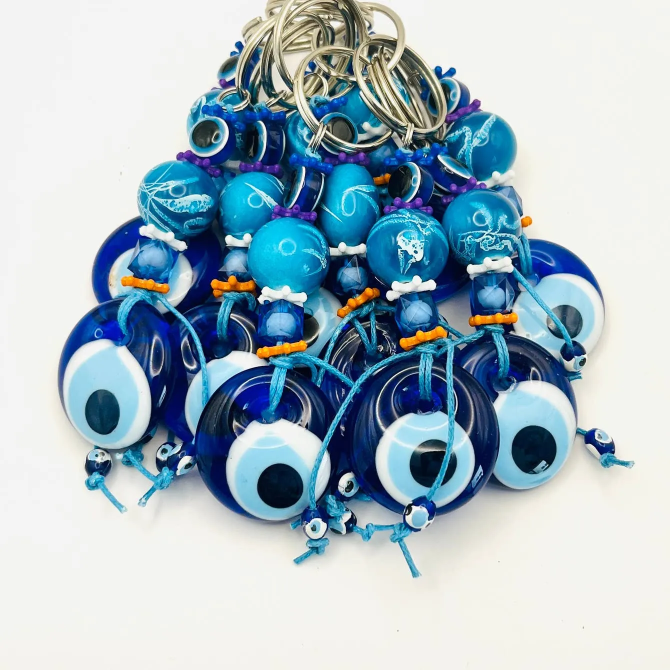 Handmade Ocean Stones Evil Eye Keychain - Turkish Craftsman