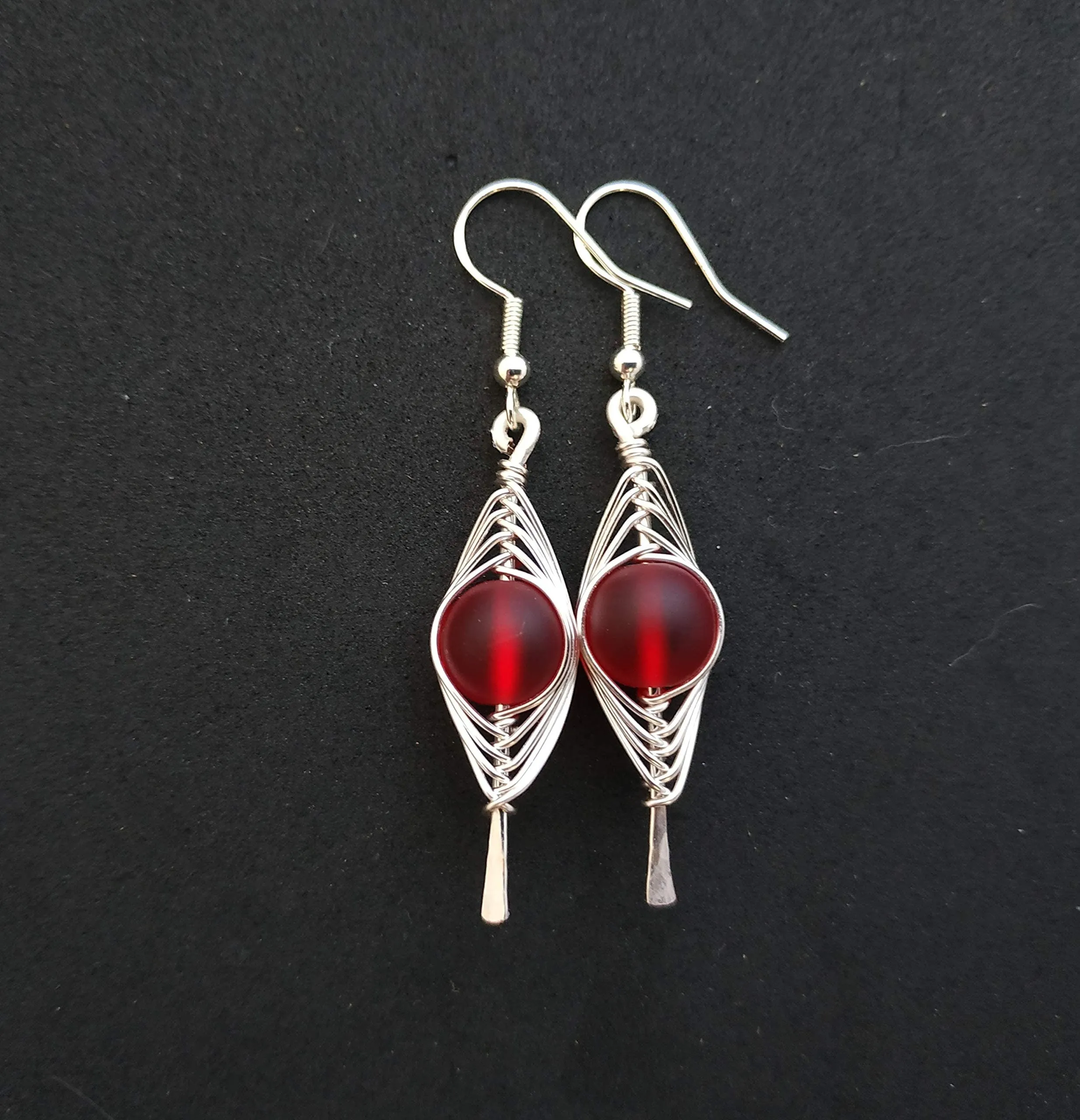 Hawaiian Jewelry Sea Glass Earrings, Double Braided Red Earrings, Sea Glass Jewelry Beach Jewelry Birthday Gift (January Birthstone Jewelry)