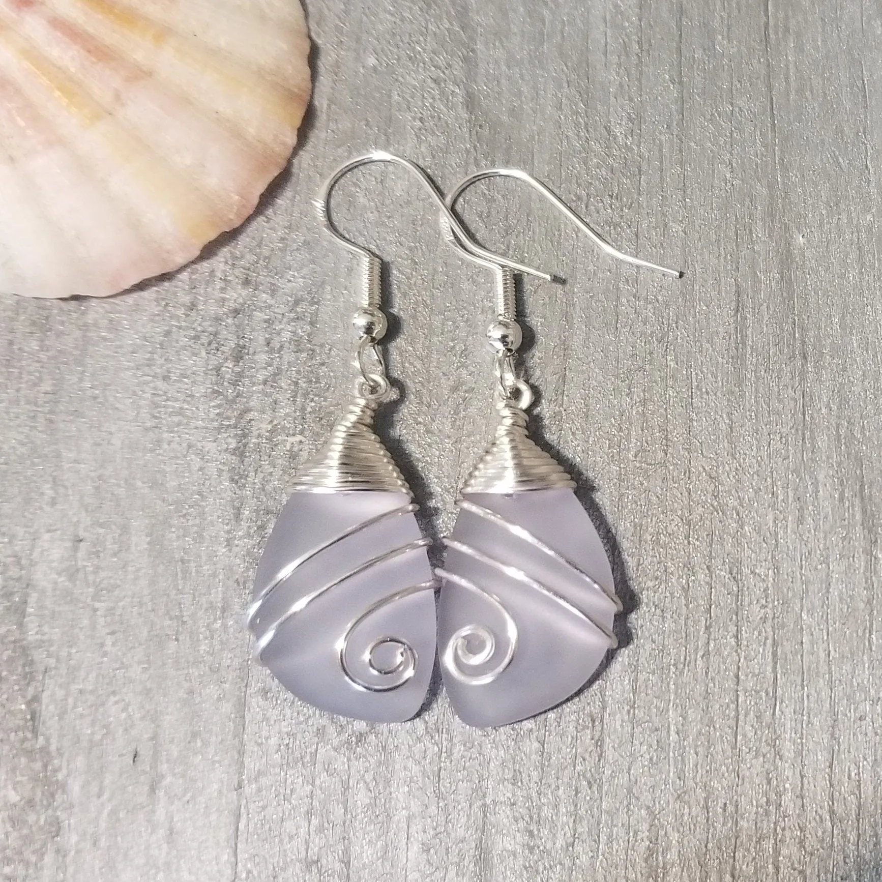 Hawaiian Jewelry Sea Glass Earrings, Top Wire Purple Earrings, Sea Glass Jewelry Beach Jewelry  Birthday Gift  (February Birthstone Jewelry)
