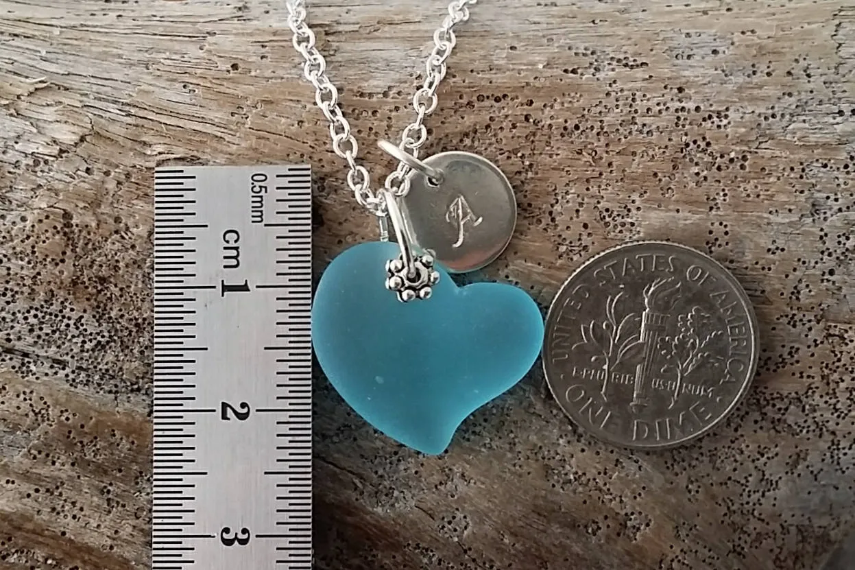 Hawaiian Jewelry Sea Glass Necklace, Personalizable "Heart Of The Sea" Turquoise Necklace Blue Heart Necklace, Sea Glass Jewelry For Women