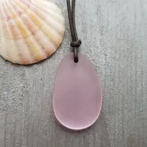 Hawaiian Jewelry Sea Glass Necklace, Pink Necklace Leather Cord Necklace, Unisex Sea Glass Jewelry Birthday Gift(October Birthstone Jewelry)