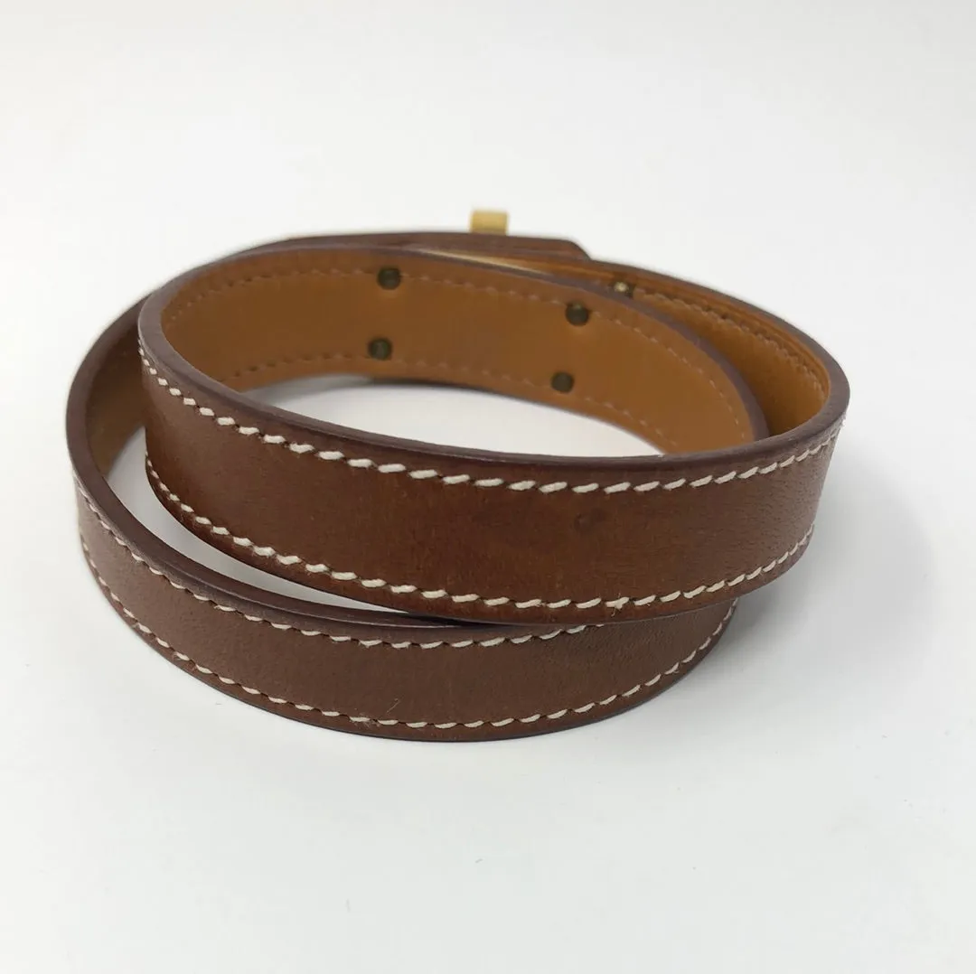 Hermes Kelly Double Tour Bracelet with Gold Hardware Brown Leather