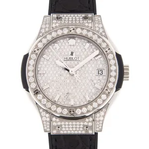 Hublot Classic Fusion Diamond Pave Dial Black Leather Band Titanium Case Men's Watch 581.NX.9010.LR.1704