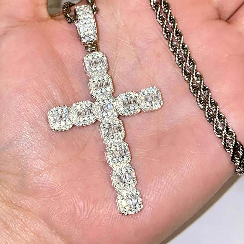 Ins Hot  Hip Hop Popular Mens Necklace Jewelry Iced Out Zircon Gold Silver Charm Pendants Cross Pendant