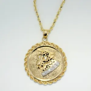 Jaguar Coin Medallion Necklace in 14kt Yellow  Gold on 18"  Rope chain.