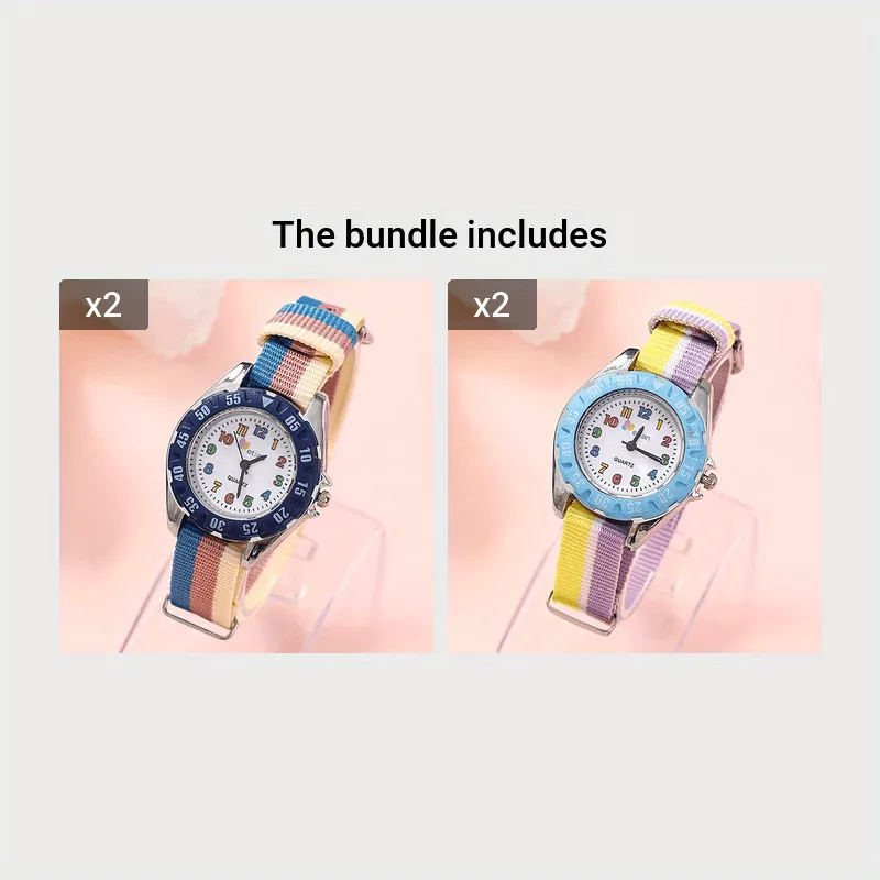 Kids Watch Cartoon Fashion Cute Color Block Quartz  Analog Canvas Strap Wrist Watch For Daily Use Boys Students FS