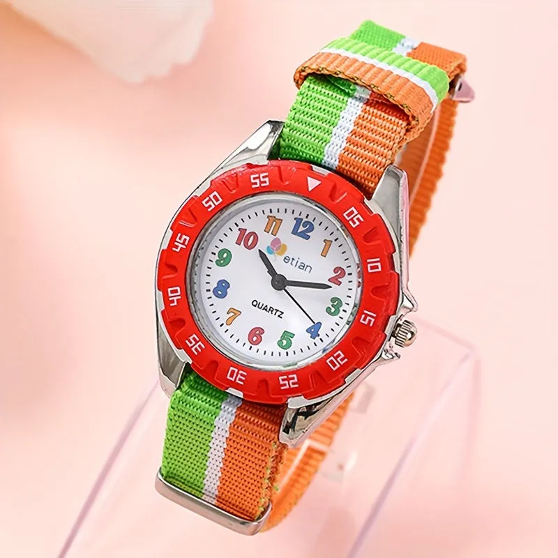 Kids Watch Cartoon Fashion Cute Color Block Quartz  Analog Canvas Strap Wrist Watch For Daily Use Boys Students FS