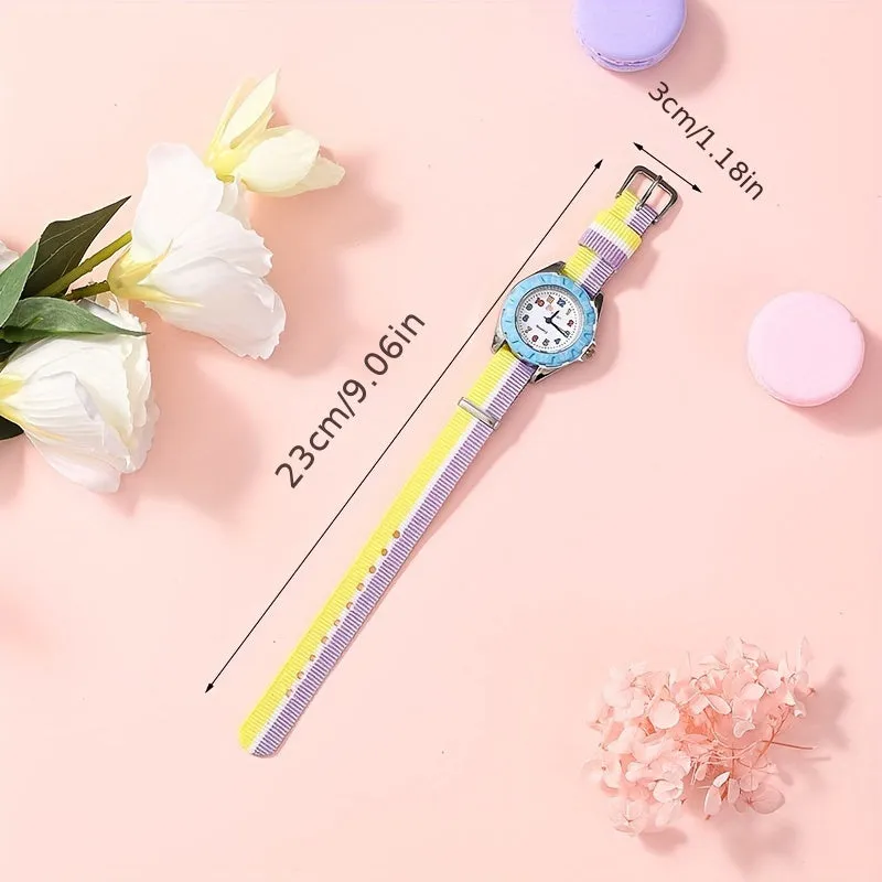 Kids Watch Cartoon Fashion Cute Color Block Quartz  Analog Canvas Strap Wrist Watch For Daily Use Boys Students FS