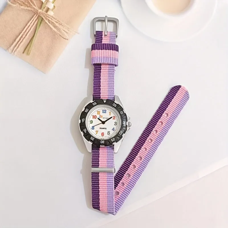 Kids Watch Cartoon Fashion Cute Color Block Quartz  Analog Canvas Strap Wrist Watch For Daily Use Boys Students FS