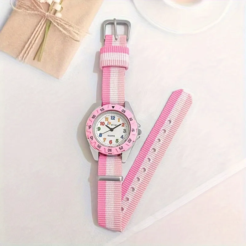 Kids Watch Cartoon Fashion Cute Color Block Quartz  Analog Canvas Strap Wrist Watch For Daily Use Boys Students FS