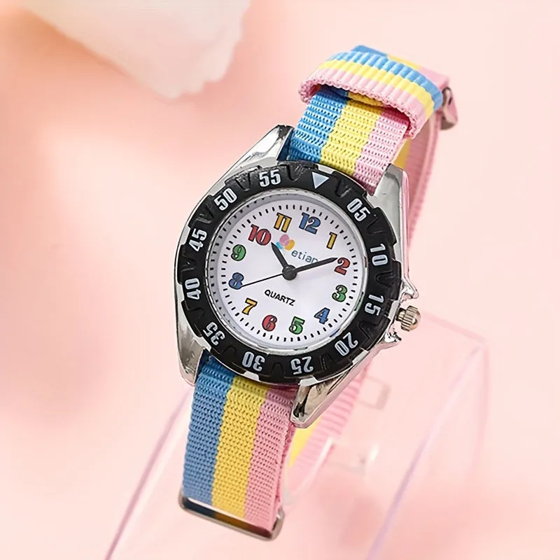 Kids Watch Cartoon Fashion Cute Color Block Quartz  Analog Canvas Strap Wrist Watch For Daily Use Boys Students FS