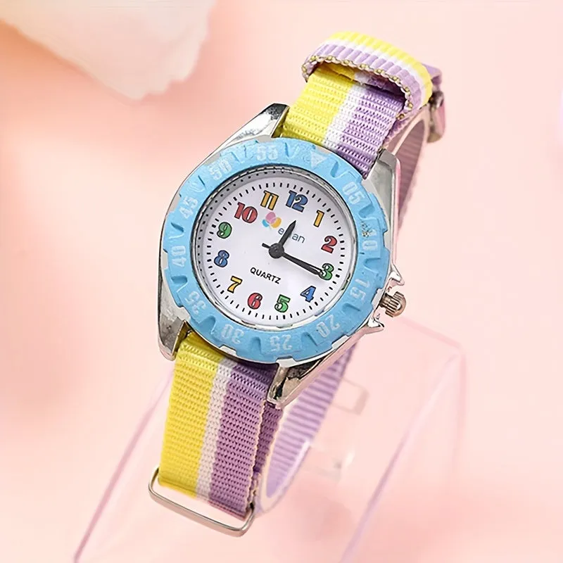 Kids Watch Cartoon Fashion Cute Color Block Quartz  Analog Canvas Strap Wrist Watch For Daily Use Boys Students FS