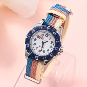 Kids Watch Cartoon Fashion Cute Color Block Quartz  Analog Canvas Strap Wrist Watch For Daily Use Boys Students FS