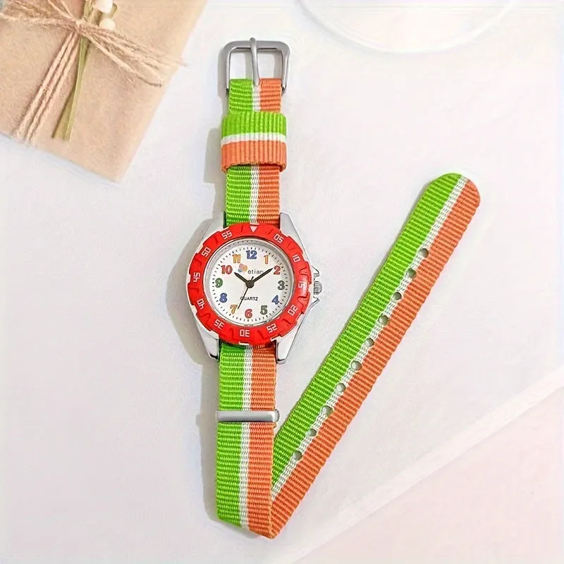 Kids Watch Cartoon Fashion Cute Color Block Quartz  Analog Canvas Strap Wrist Watch For Daily Use Boys Students FS