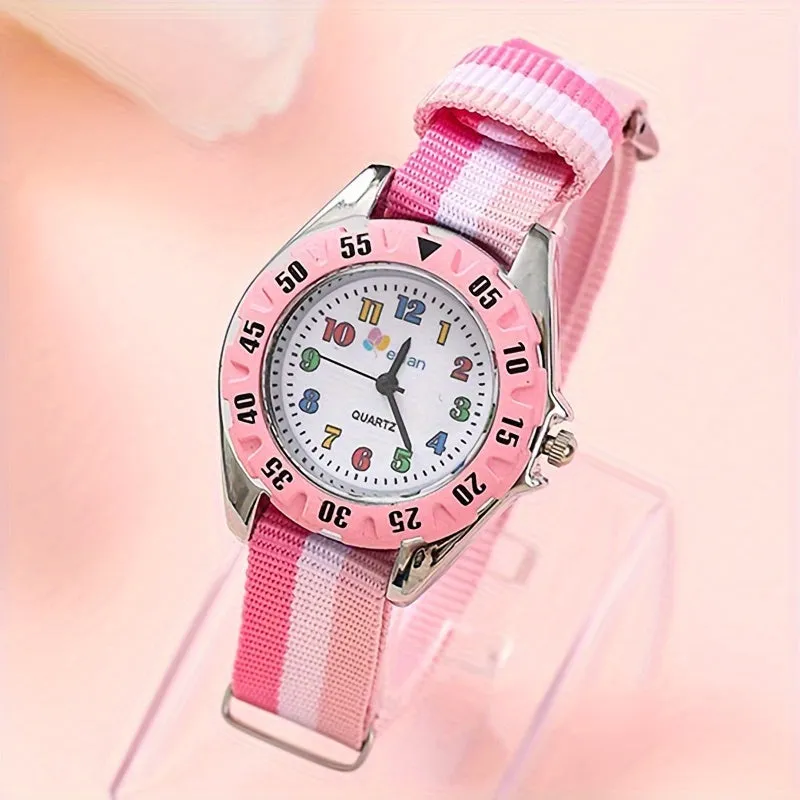 Kids Watch Cartoon Fashion Cute Color Block Quartz  Analog Canvas Strap Wrist Watch For Daily Use Boys Students FS