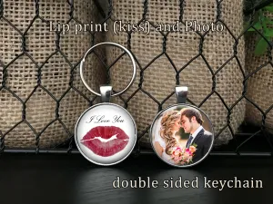 Kiss Print and Photo keychain - Your actual kiss print