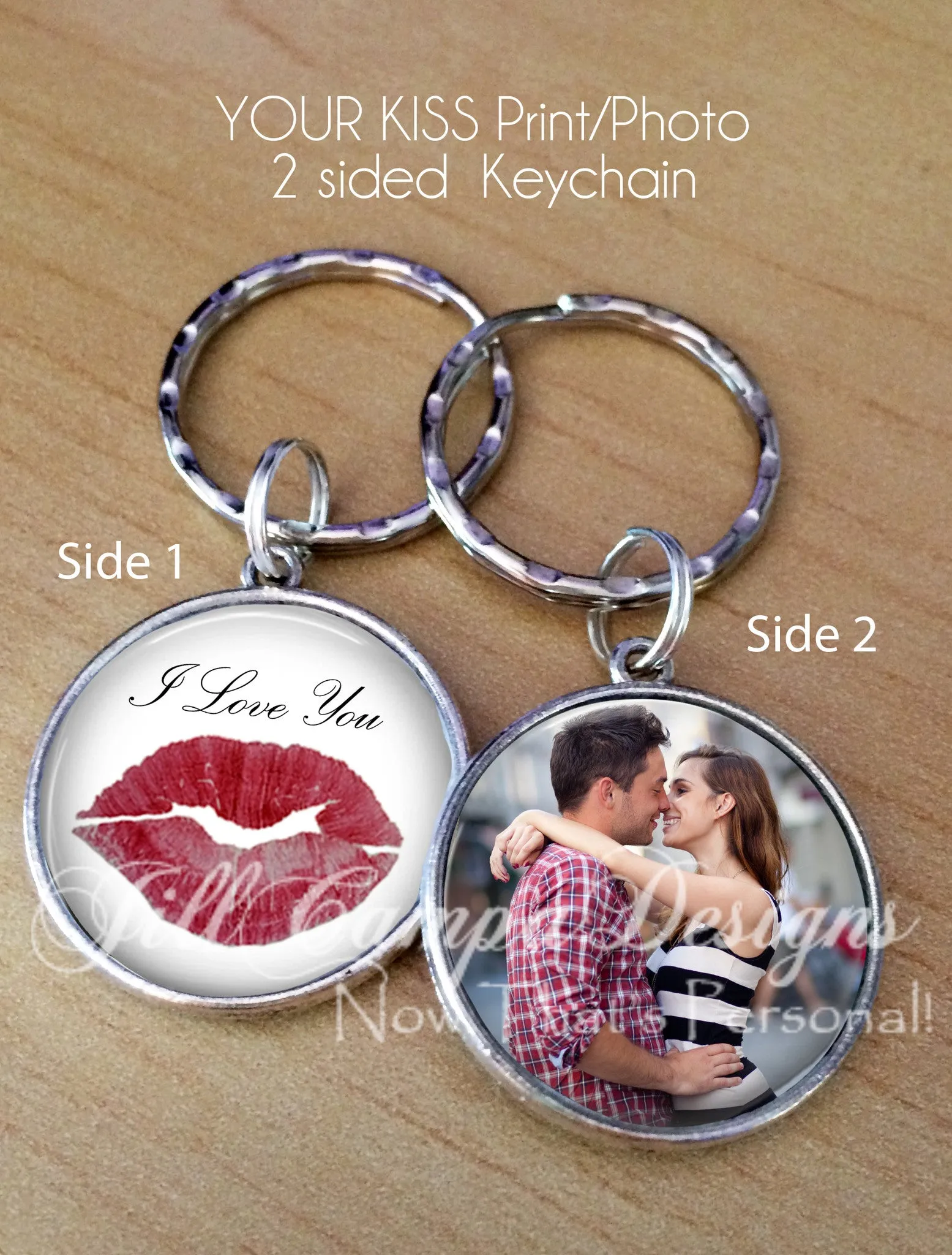Kiss Print and Photo keychain - Your actual kiss print