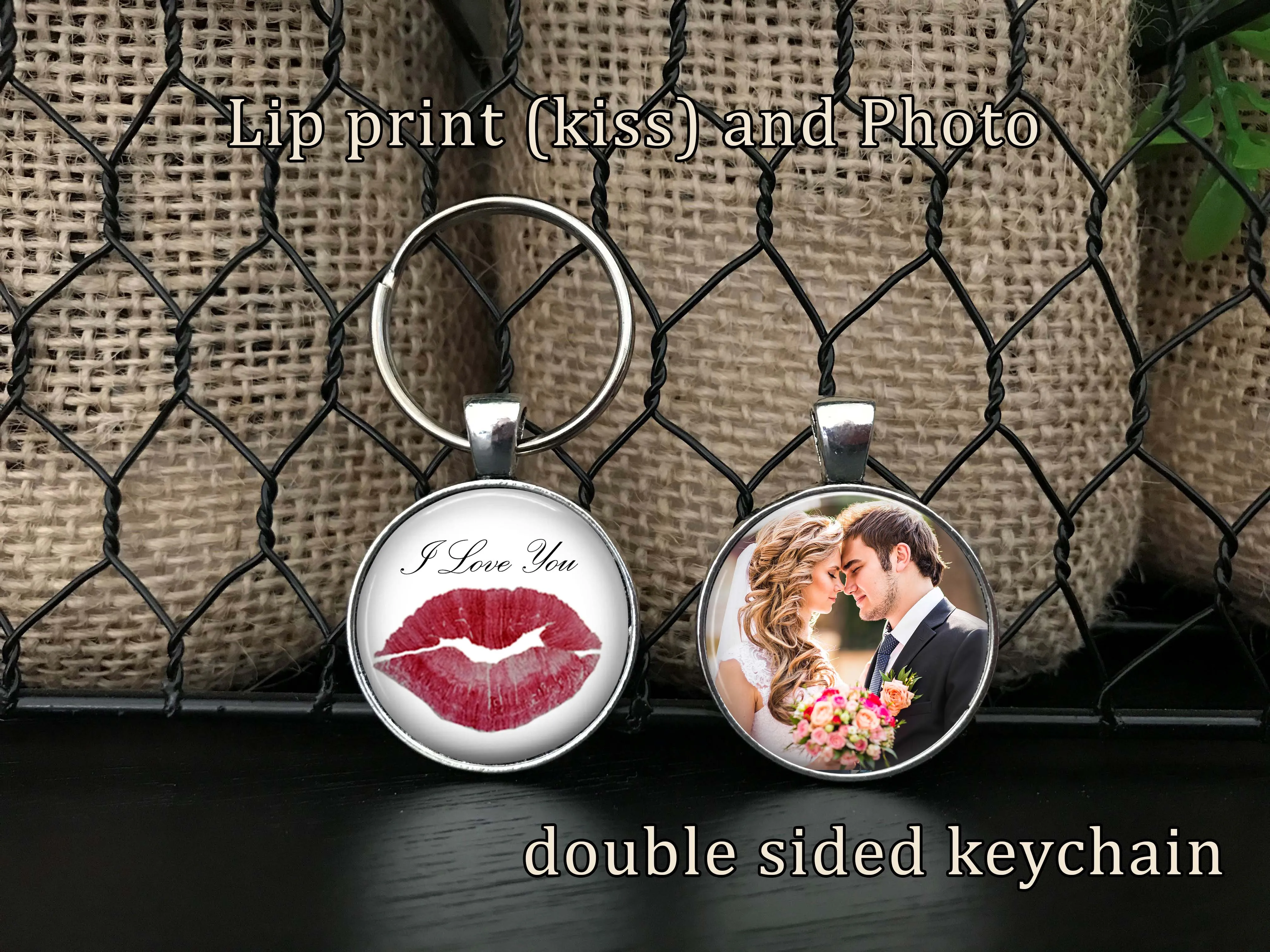 Kiss Print and Photo keychain - Your actual kiss print