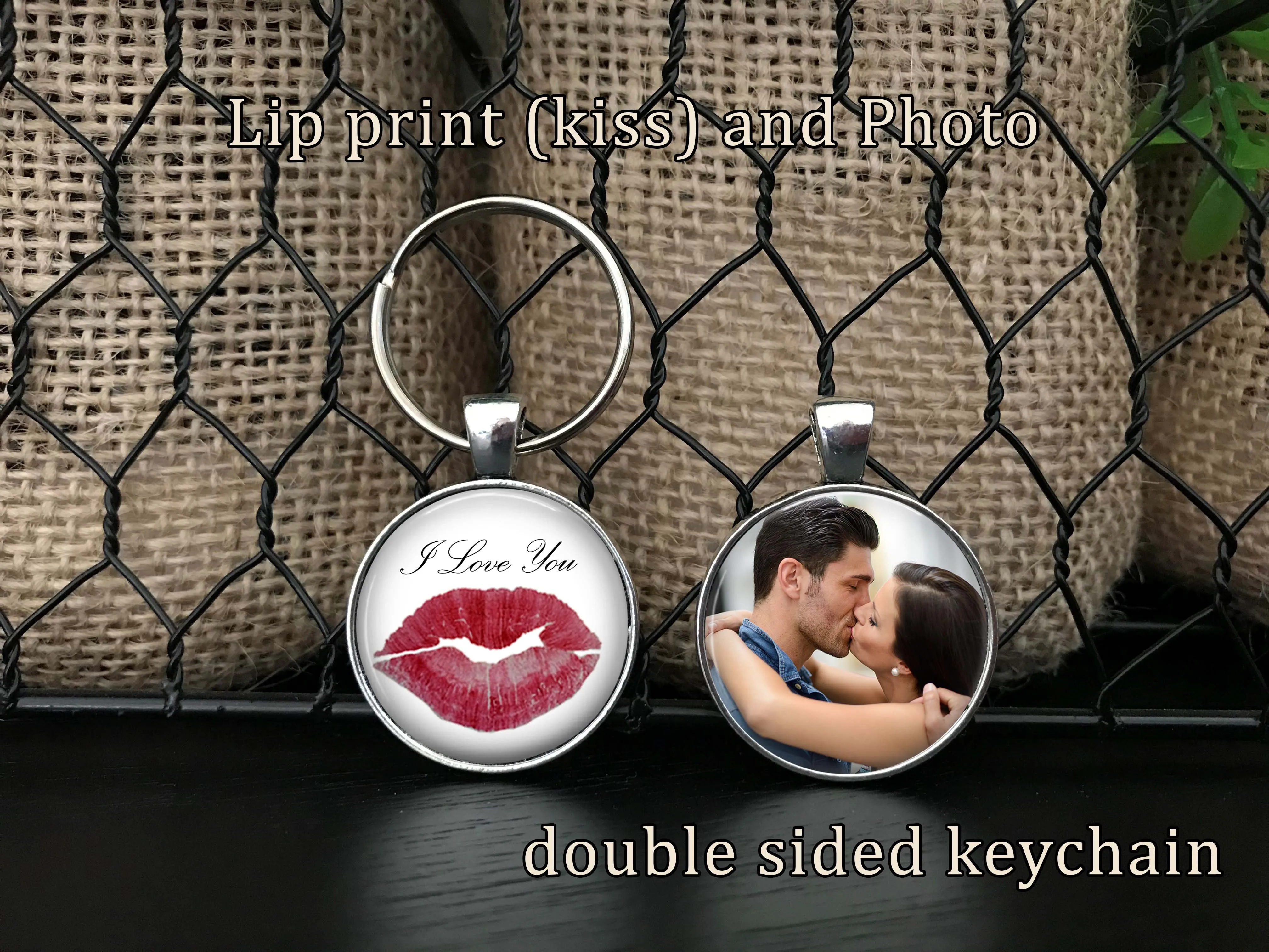 Kiss Print and Photo keychain - Your actual kiss print