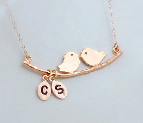 Kissing Bird Pendant and Leaf Necklace
