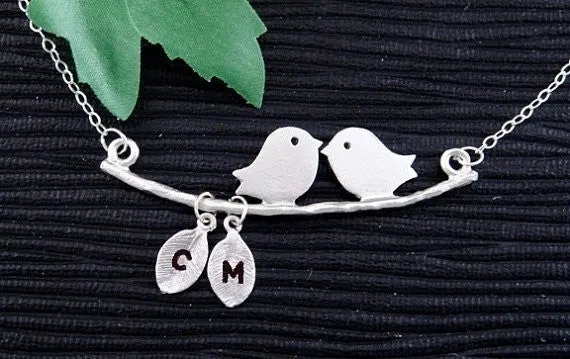 Kissing Bird Pendant and Leaf Necklace