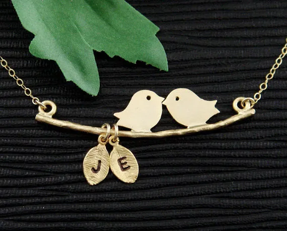 Kissing Bird Pendant and Leaf Necklace