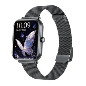 KM66 1.75 inch Color Screen Smart Watch Milan Steel Strap, Support Bluetooth Call(Black)