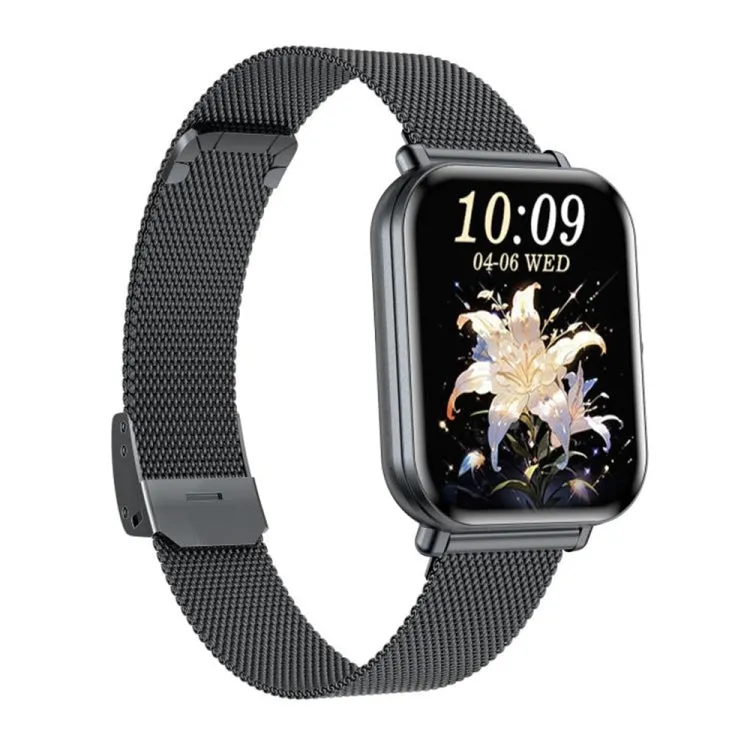 KM66 1.75 inch Color Screen Smart Watch Milan Steel Strap, Support Bluetooth Call(Black)
