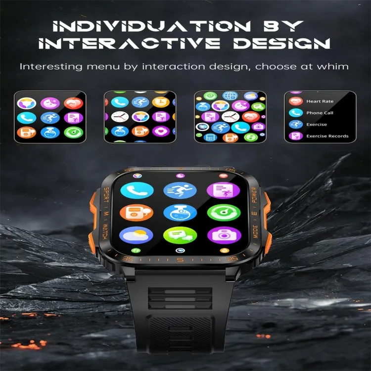 KT79 1.96 inch Color Screen Smart Watch, Support Bluetooth Call / Health Monitoring(Black Orange)