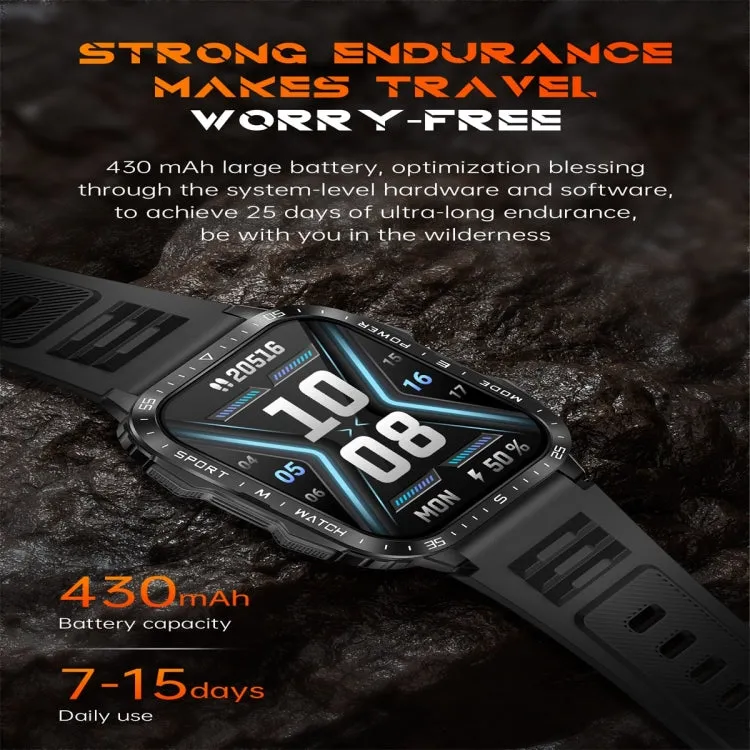 KT79 1.96 inch Color Screen Smart Watch, Support Bluetooth Call / Health Monitoring(Black Orange)